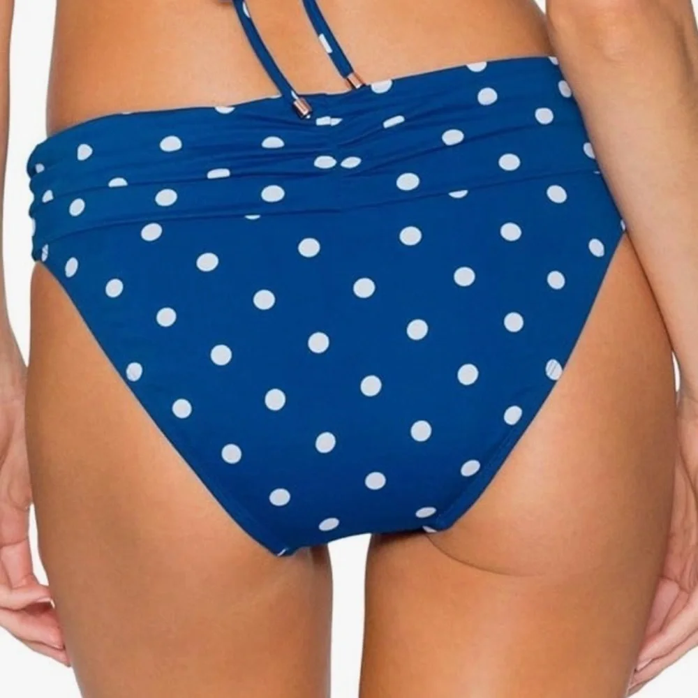 NWT Swim Systems Aloha Banded Bikini Bottoms XS Blue White Delilah Dot
